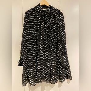 Sheer pleated polka dot dress with bow